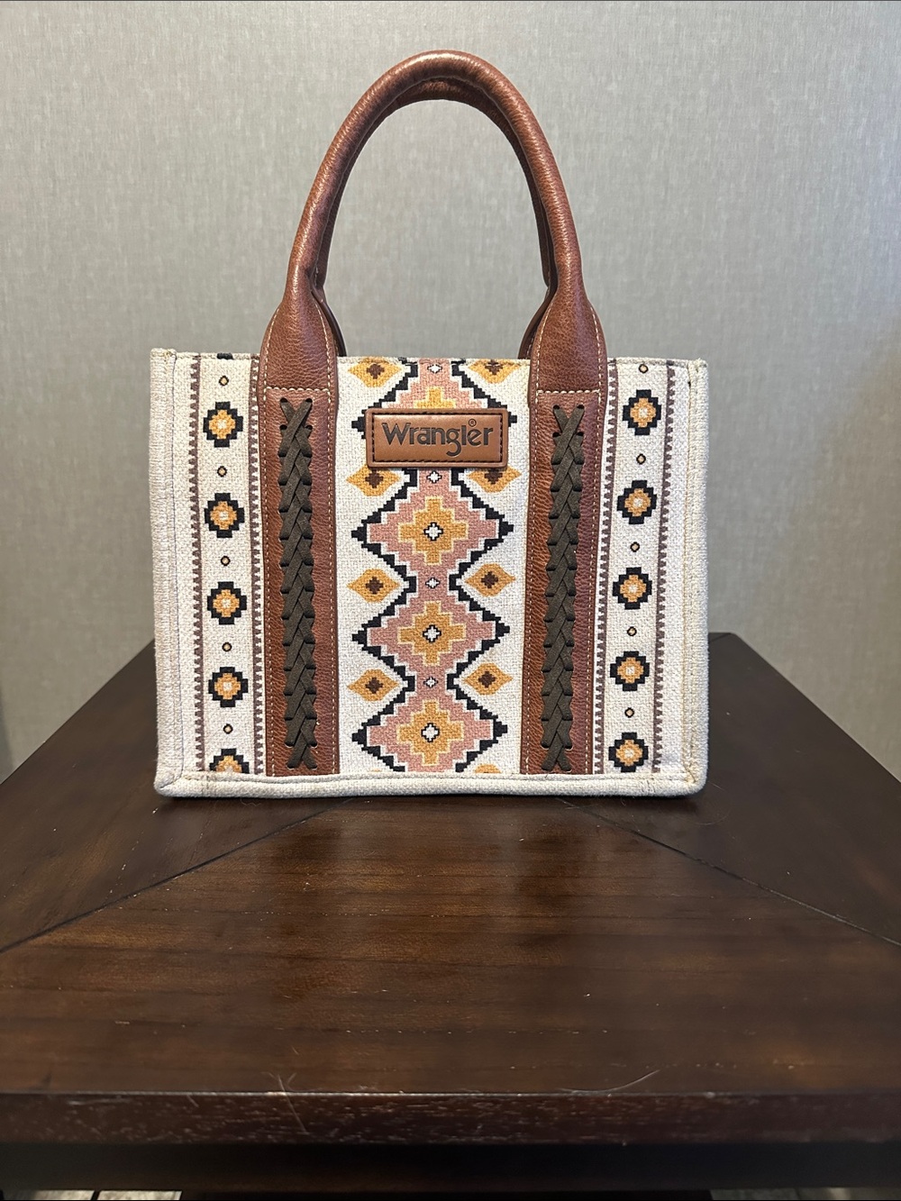 Wrangler Southwestern Embroidered Tote in Cream, Brown and Gold